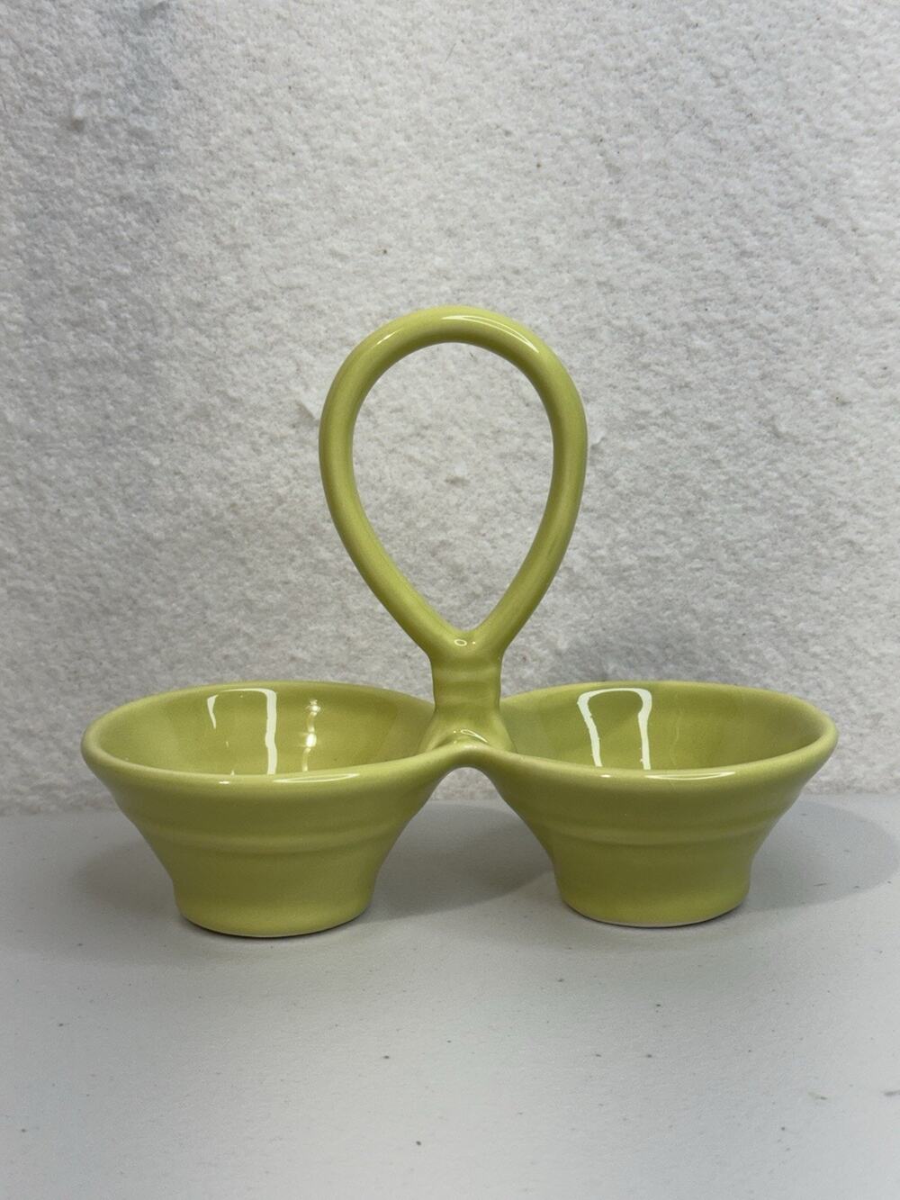 Crate & Barrel Tiago Lime Green Stoneware Two Part Handled Condiment Dip Server